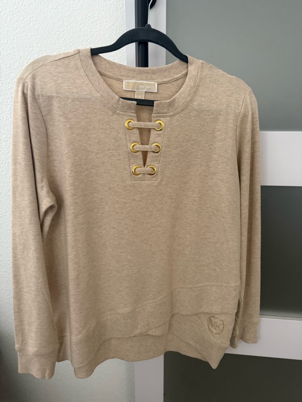 Michael Kors Beige Lace-Up Eyelet Sweatshirt